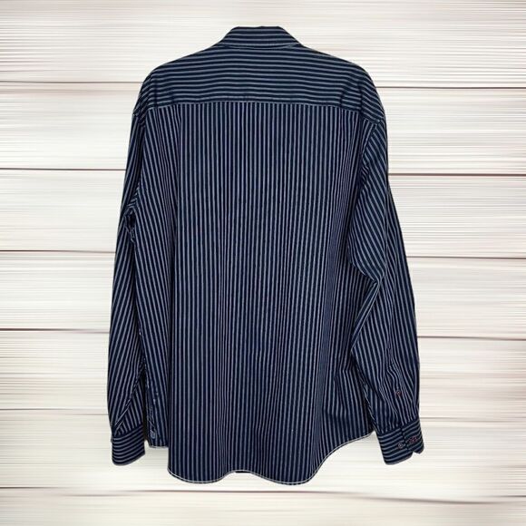 Bugatchi Uomo Men's Cotton Striped Navy Blue Embroidered Button Down Shirt XXL - Picture 9 of 14